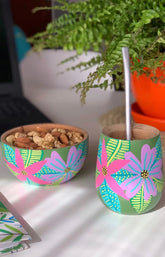 Handmade Solid Wooden Bowl Hand Painted Bowl - Tropical