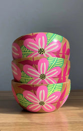 Handmade Solid Wooden Bowl Hand Painted Bowl - Flor Rosa