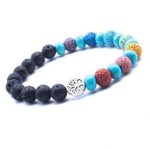 Tree of Life Seven Chakra and Turquoise Beads Lava Stone Bracelet