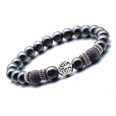 Violet Tree of Life Lava Stone Metal Bracelet