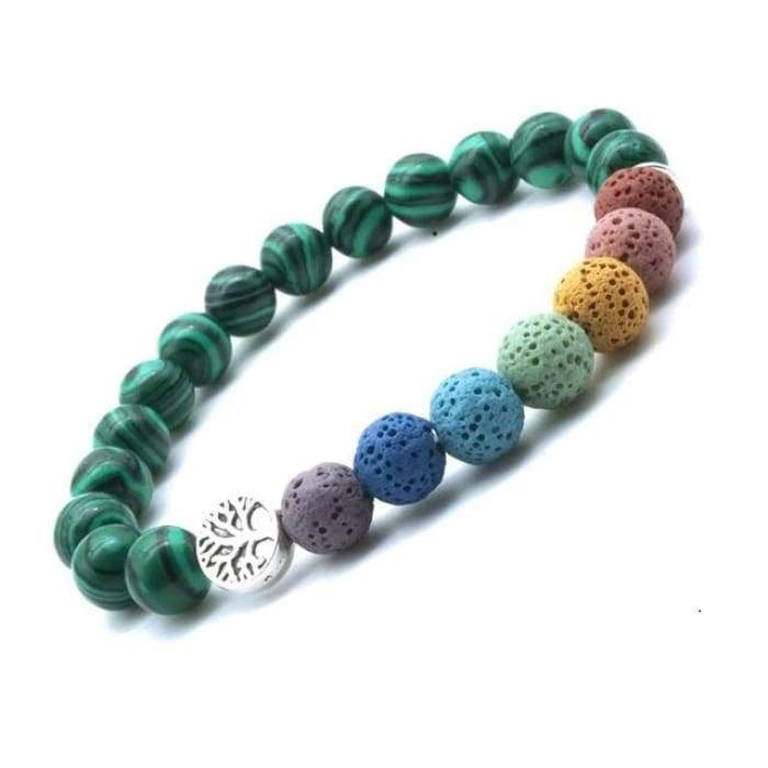 Tree of Life Seven Chakra and Jade Green Lava Stone Bracelet