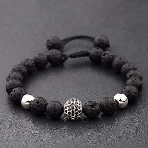 Crystal Ball Silver Lava Stone Bracelet