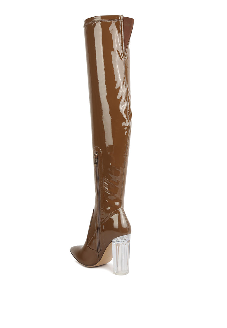 Noire Thigh High Long Boots in Patent Pu