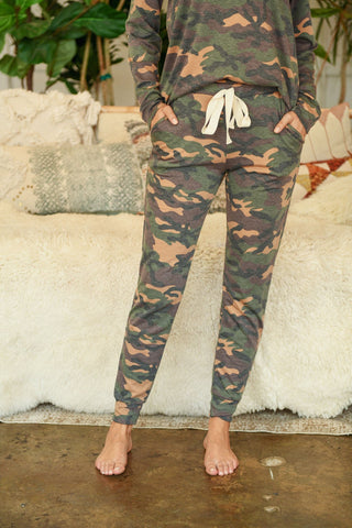 Brushed Camouflage Top and Joggers Set With Self Tie