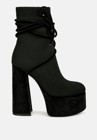 After Pay High Heel Velvet Knitted Boot