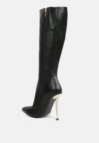 Hale Faux Leather Pointed Heel Calf Boots