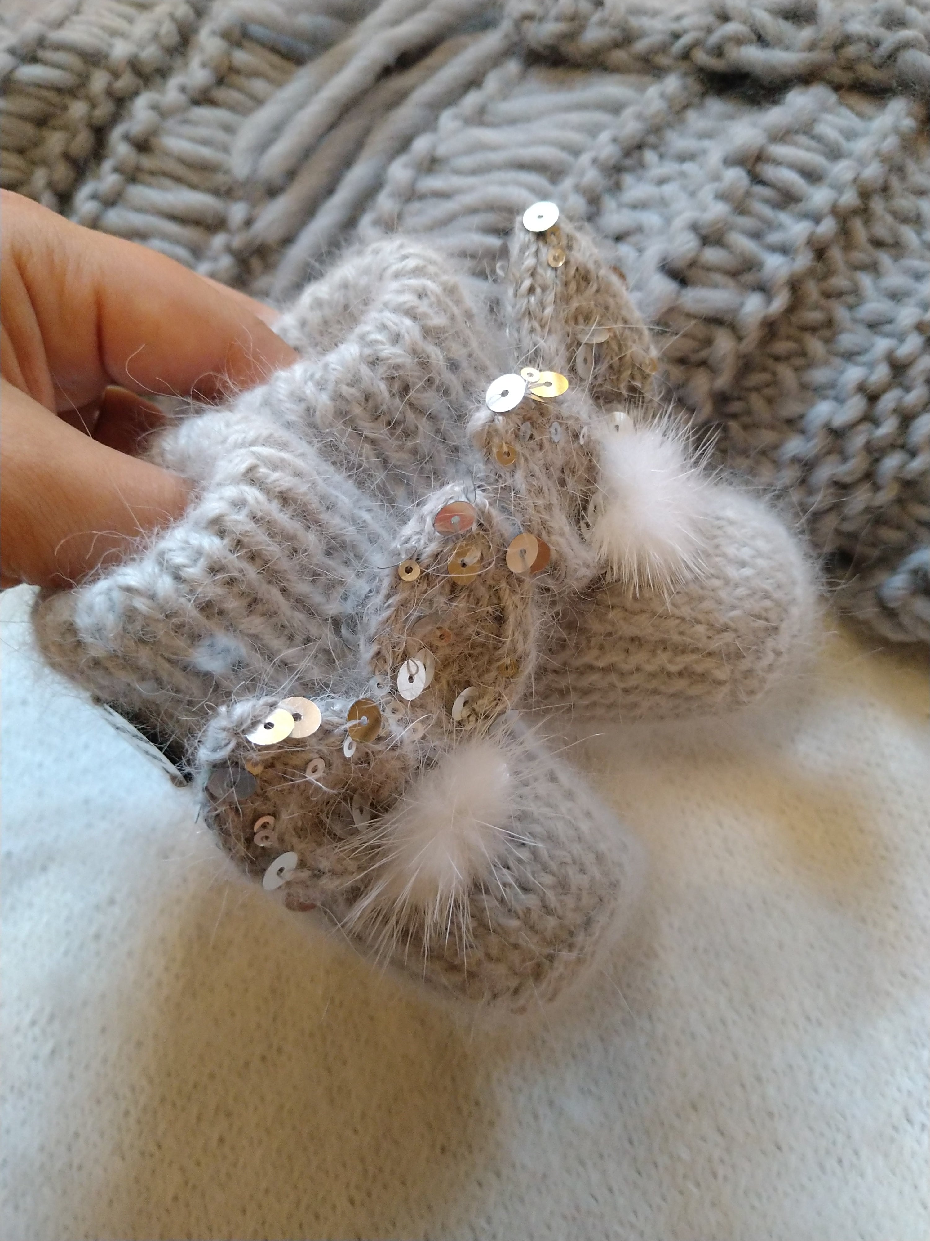 Baby Booties With Bunny Ears and Pompoms