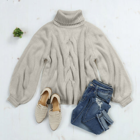 Chunky Cable Knit Turtleneck Sweater