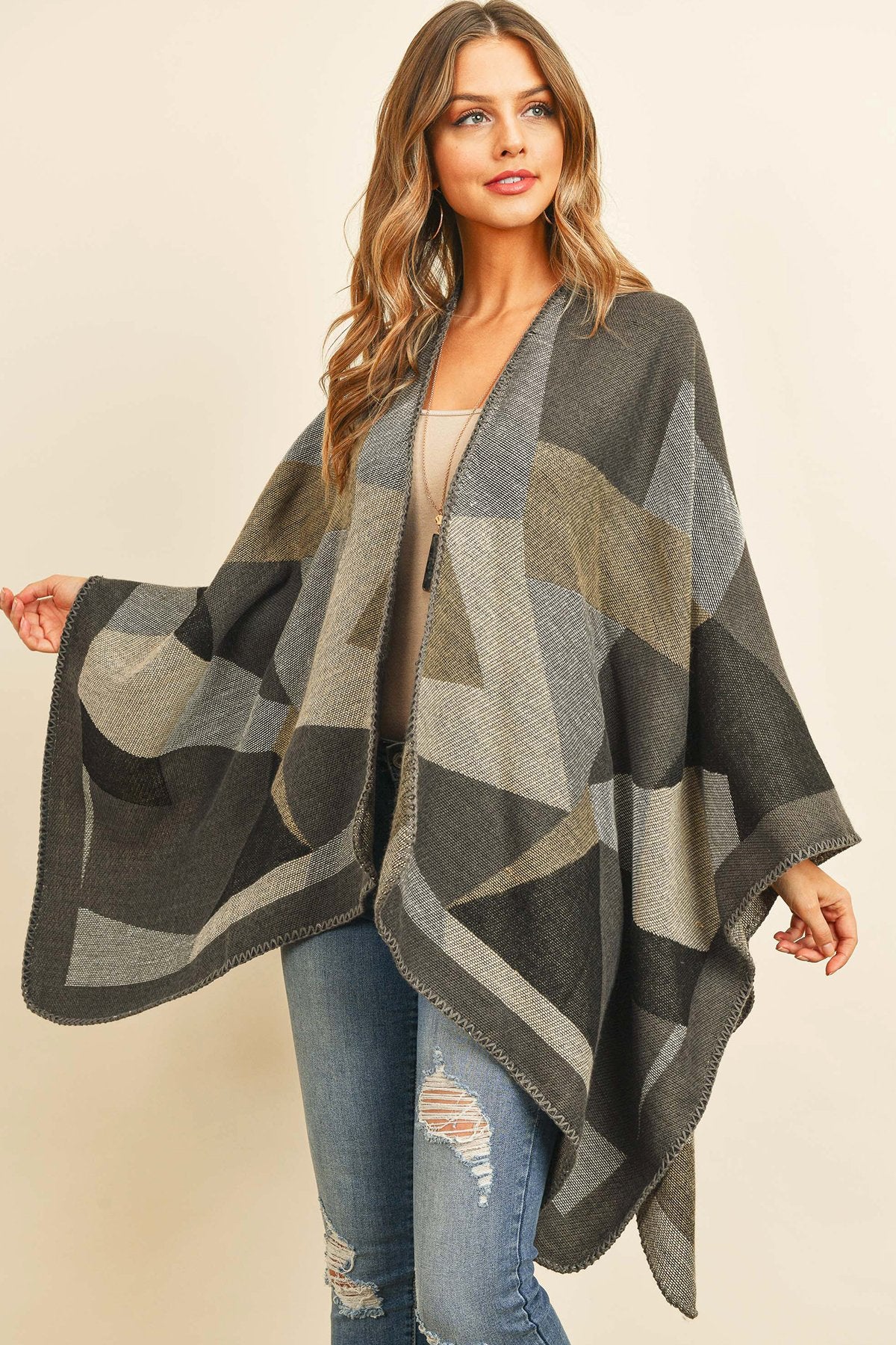 Hdf3149br - Brown Abstract Pattern Open Front Kimono