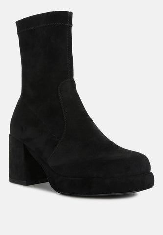 Two-Cubes Suede Platform Ankle Boots