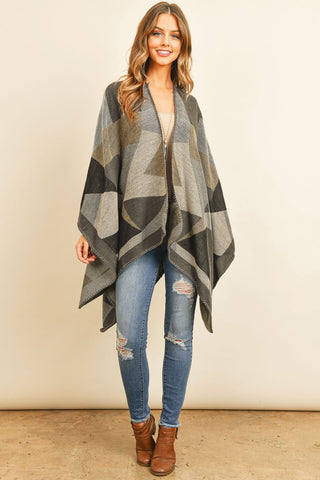 Hdf3149br - Brown Abstract Pattern Open Front Kimono