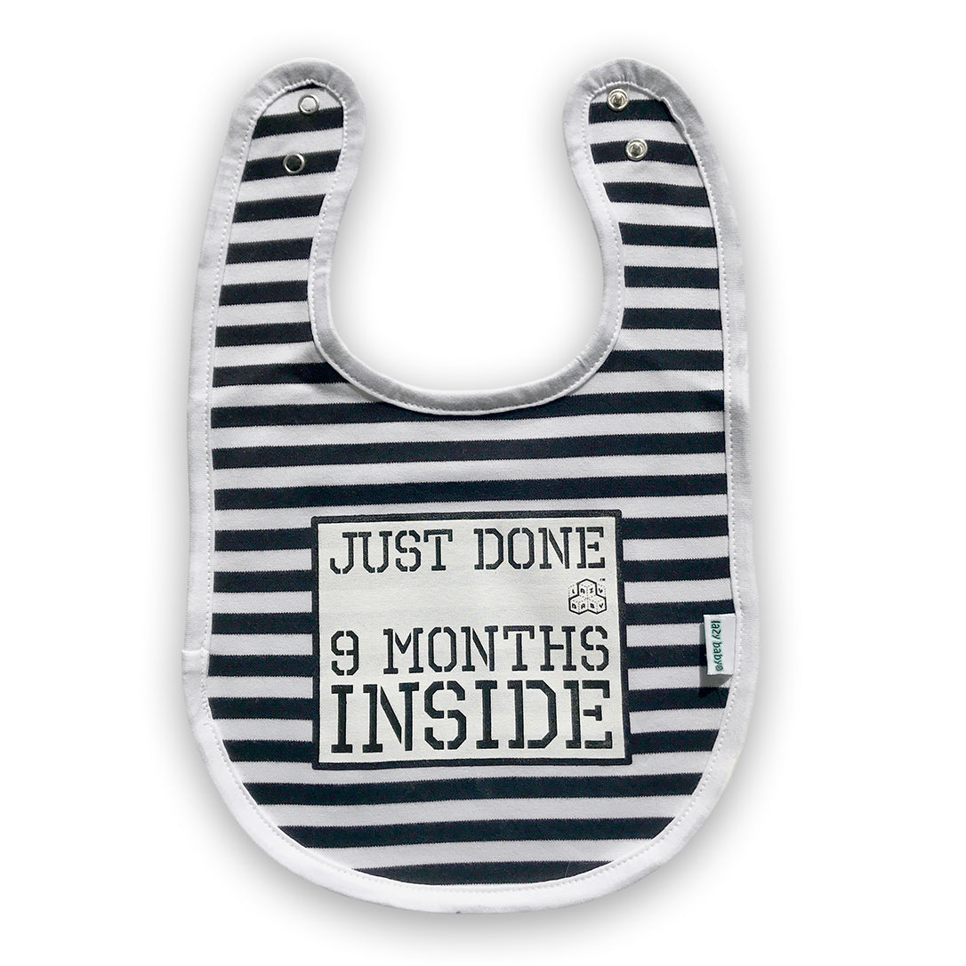 Lazy Baby® Baby Shower Gift : Just Done 9 Months Inside® : New Born Bib for Baby Boy or Girl