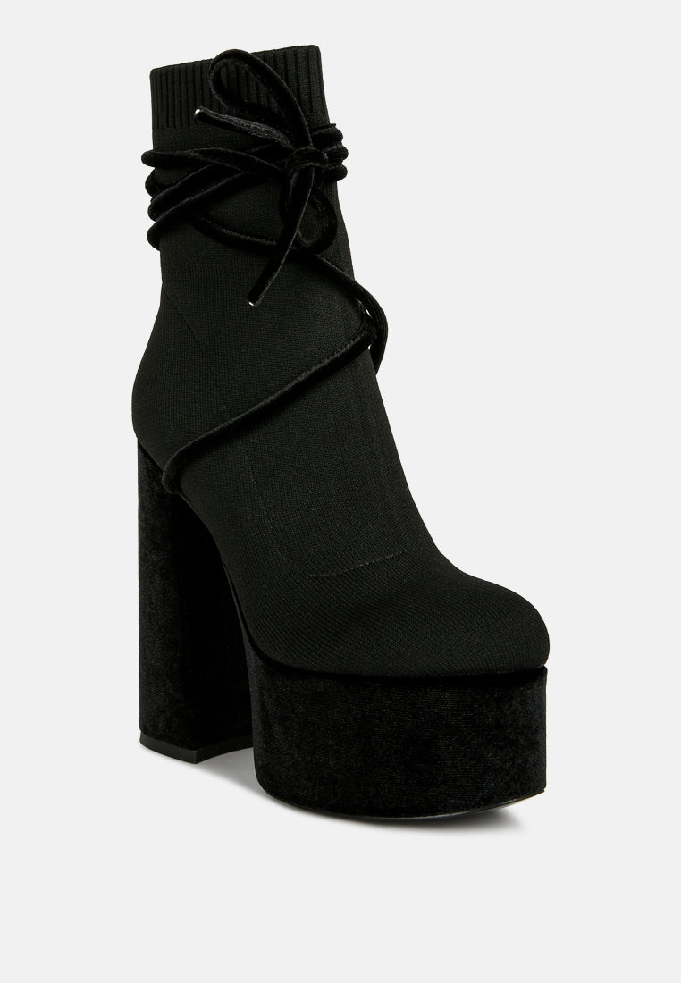 After Pay High Heel Velvet Knitted Boot