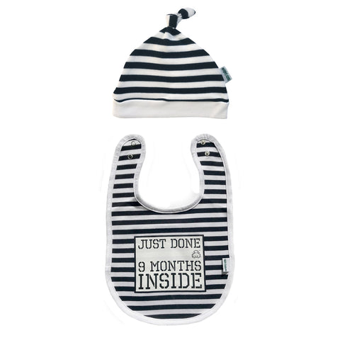Baby Shower Gift-Just Done 9 Months Inside®-Unisex New Born Bib & Hat