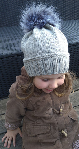 Gray Knitted Hat With Pompom