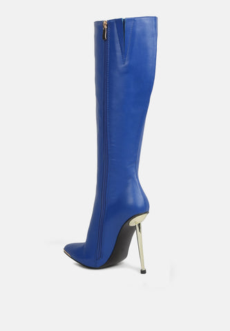 Hale Faux Leather Pointed Heel Calf Boots