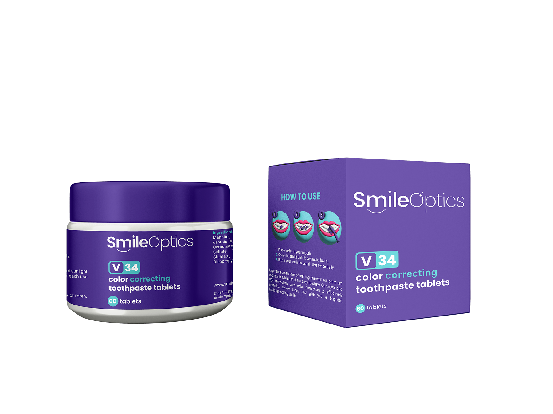 SMILE OPTICS v34 Color Correcting Purple Toothpaste Tablets | 60ct