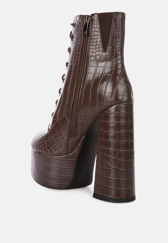 Magdalene Croc High Heel Patform Boots