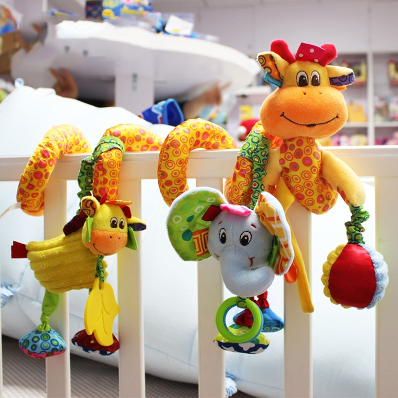 Educational Toddler Toys Baby Plush Animal Rattle Mobile Infant Stroller Bed Crib Spiral Hanging Toys for Baby Toys 0-12 Months