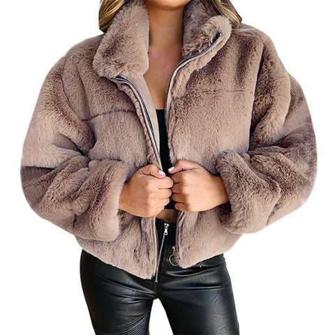 Plus Size Winter Women Clothing Ladies Short Coats Zipper Faux Fur Fluffy Fleece Winter Women Coat