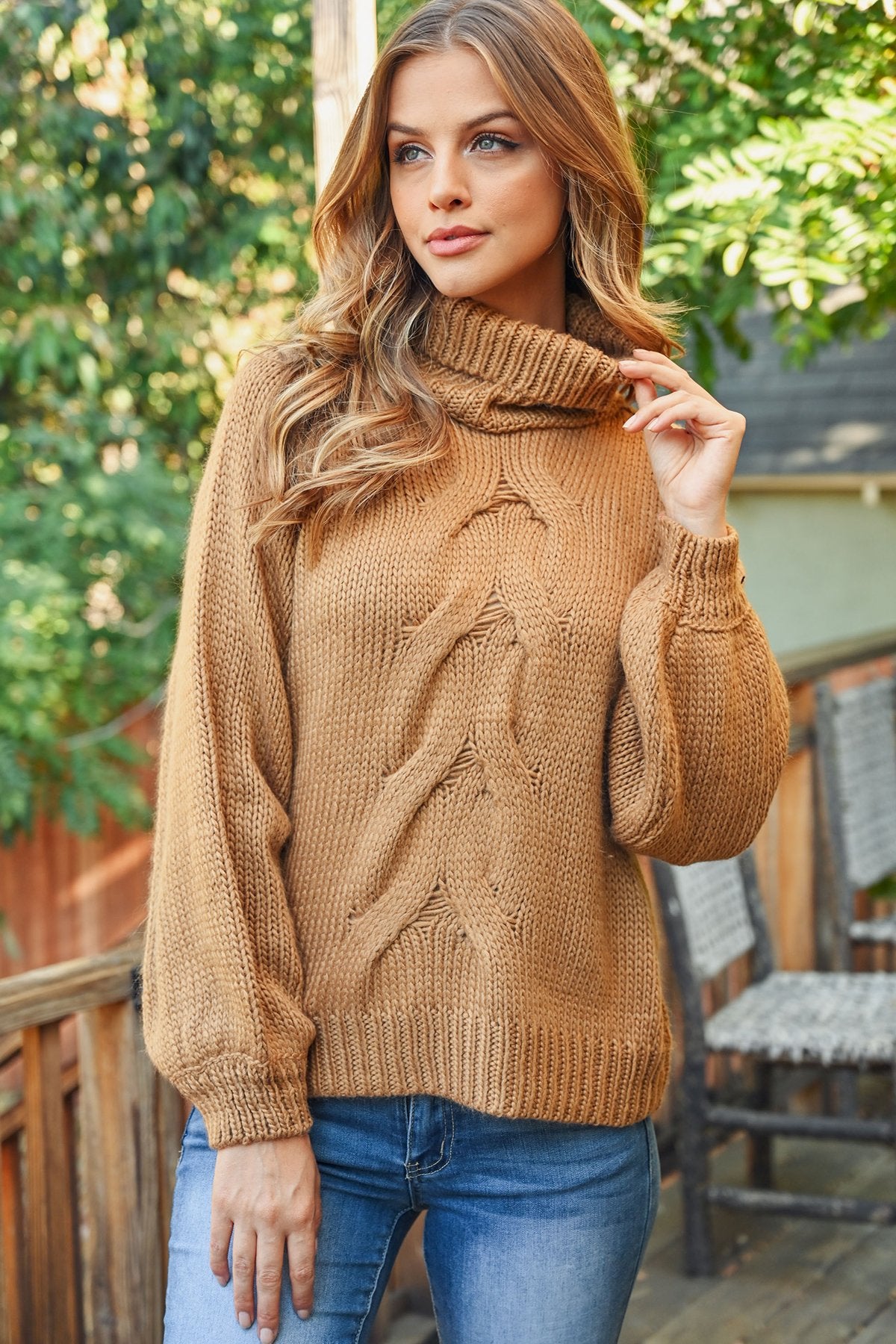 Chunky Cable Knit Turtleneck Sweater