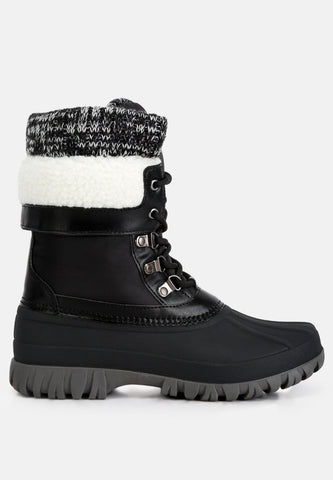 Delphine Knitted Collar Lace Up Boots
