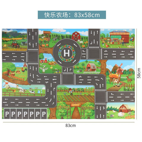 Traffic Highway Map Play Mat City Scene Building Construction Polyster Paper Educational Learning Place Name Outdoor Sea Cushion