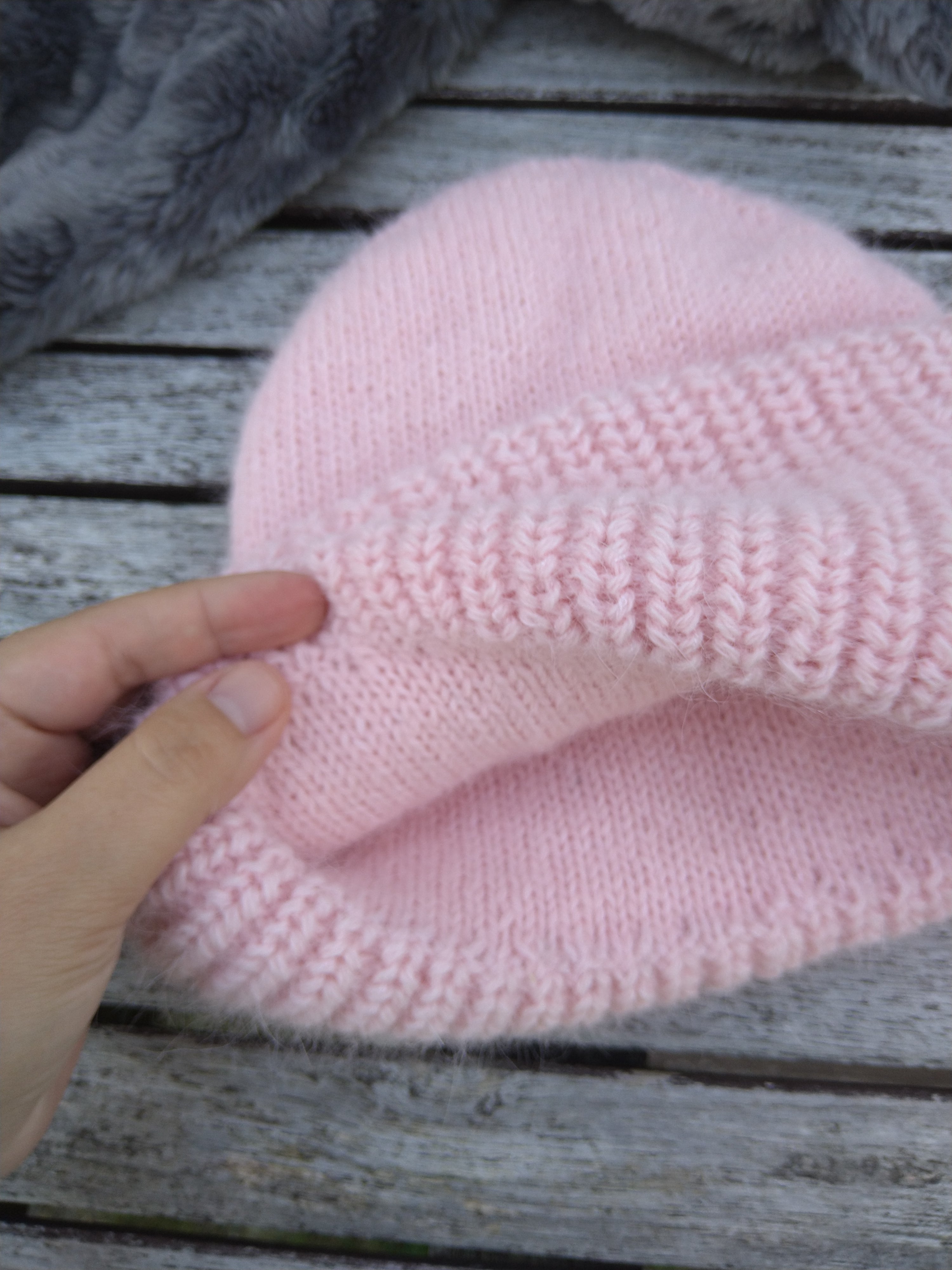 Knitted Mink Puffy Hat