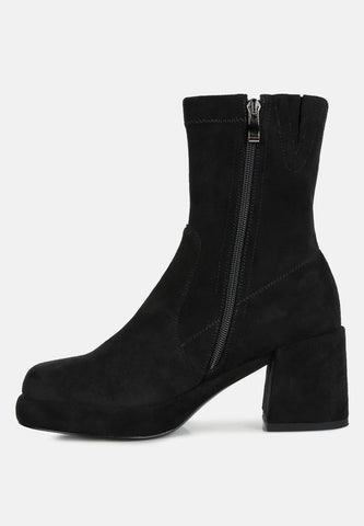 Two-Cubes Suede Platform Ankle Boots