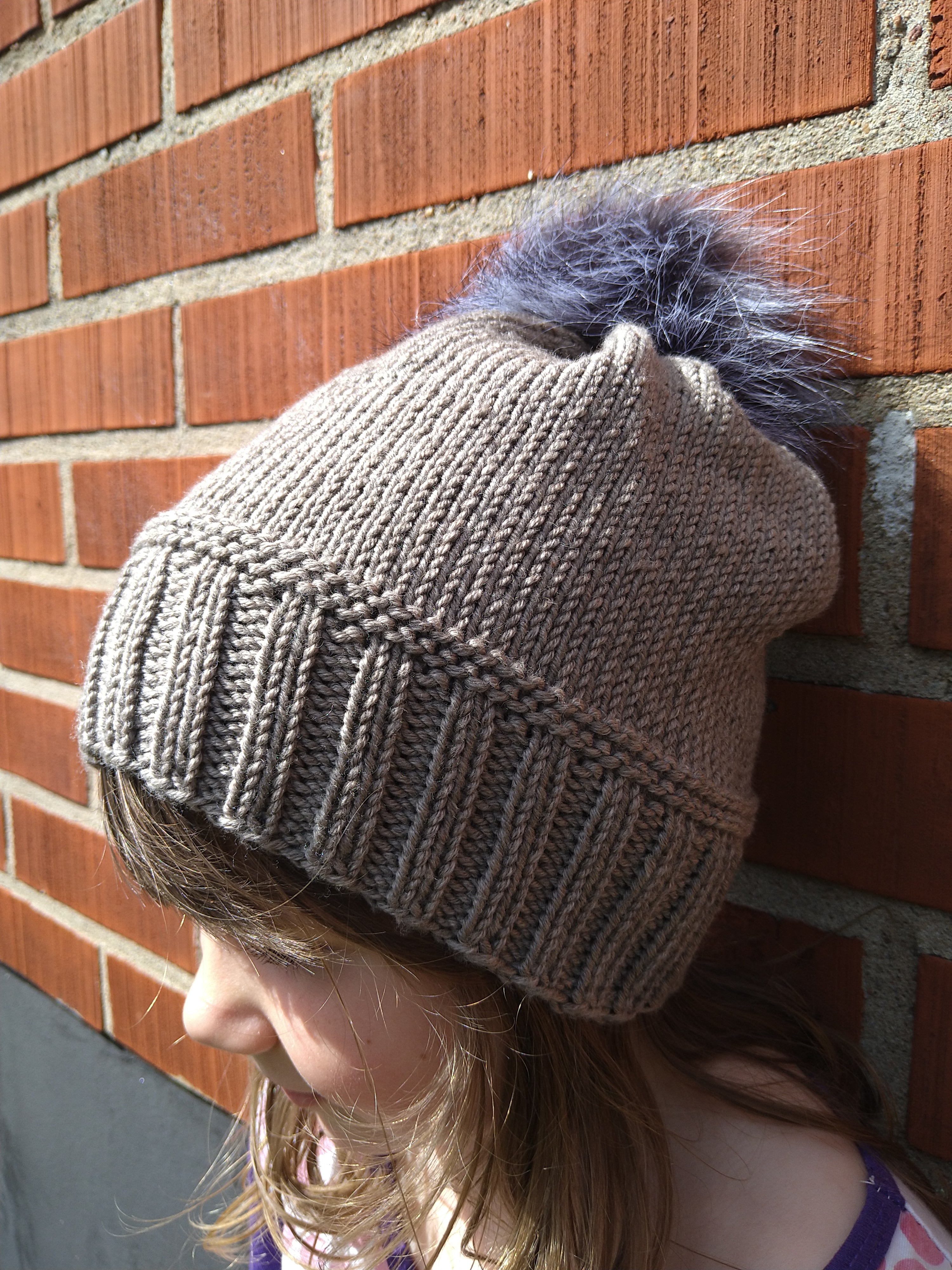 Light Brown Knitted Hat With Pompom