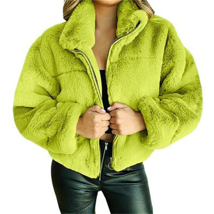 Plus Size Winter Women Clothing Ladies Short Coats Zipper Faux Fur Fluffy Fleece Winter Women Coat