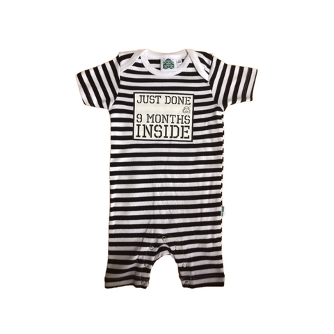 Baby Shower Gift Just Done 9 Months Inside® Short  Sleep Suit - Black/White by Lazy Baby®