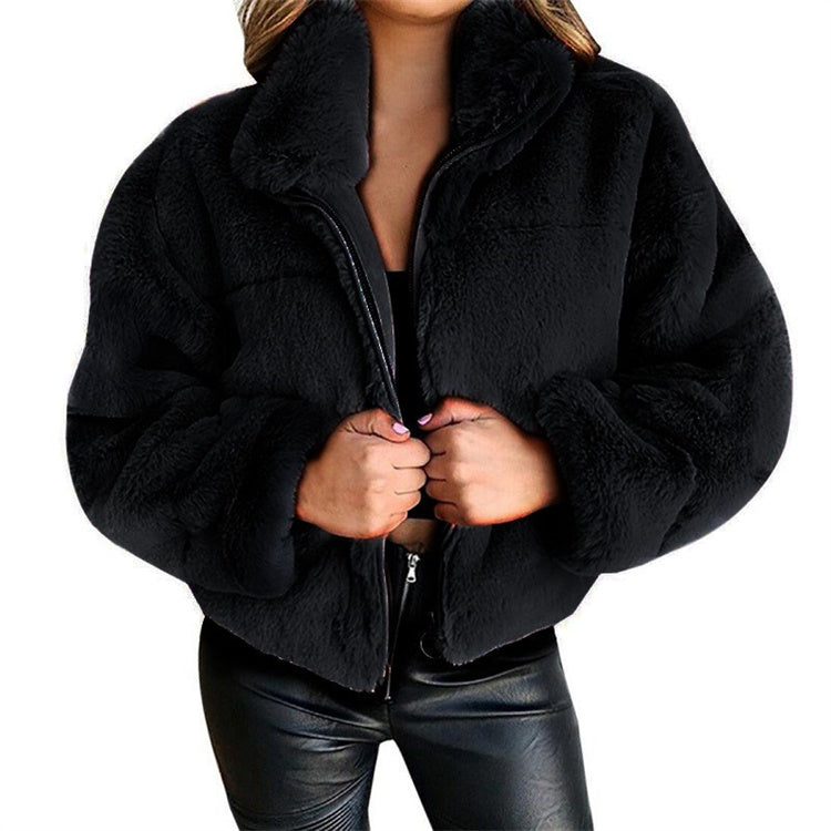 Plus Size Winter Women Clothing Ladies Short Coats Zipper Faux Fur Fluffy Fleece Winter Women Coat