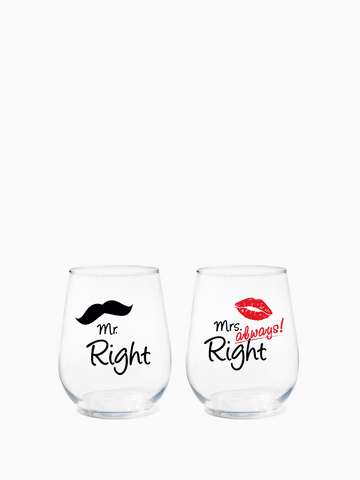 Mr. & Mrs. Right - RESERVE 16oz Stemless Wine Tritan™ Copolyester Glass